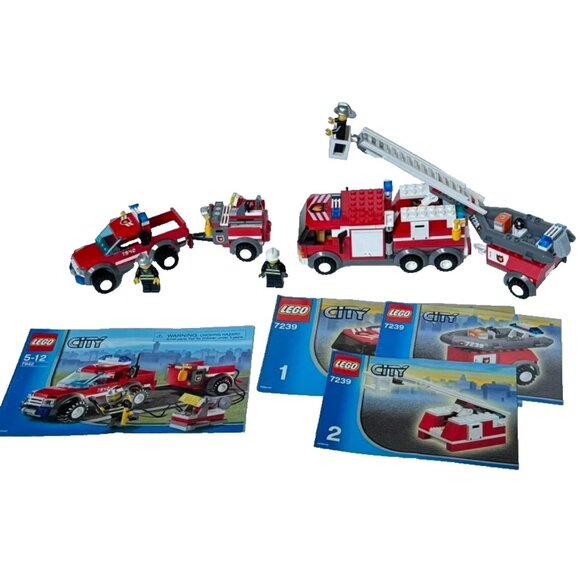 Lego 7239 Fire Truck 7942 Off Road Rescue Complete except Stickers Engine Set - Picture 1 of 9